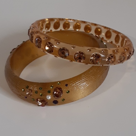 Bangle Bracelets Rhinestone Studs Acrylic Lot of 2 - Picture 1 of 5
